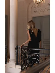 Premium Black Woven Asymmetric Cowl Drape Back Jumpsuit - 2