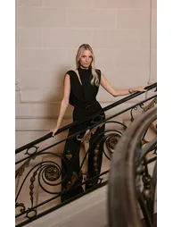 Premium Black Woven Asymmetric Cowl Drape Back Jumpsuit - 1