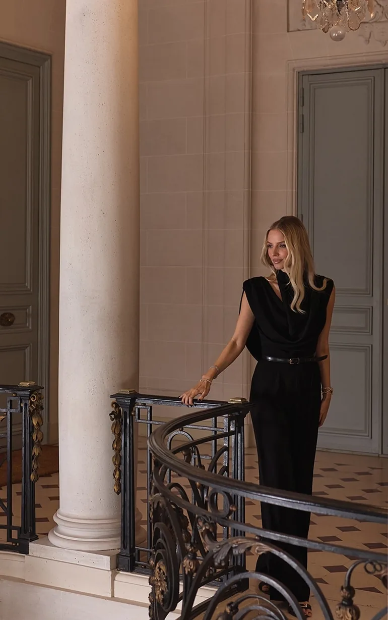 Premium Black Woven Asymmetric Cowl Drape Back Jumpsuit - 4