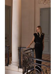 Premium Black Woven Asymmetric Cowl Drape Back Jumpsuit - 4