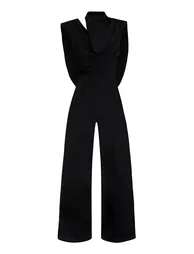 Premium Black Woven Asymmetric Cowl Drape Back Jumpsuit - 6