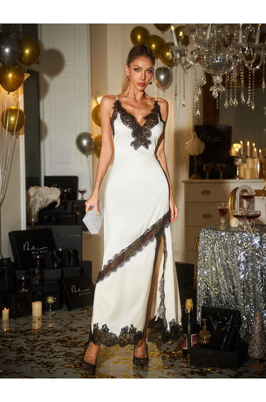 Cytheris Spaghetti Lace Split Maxi Dress