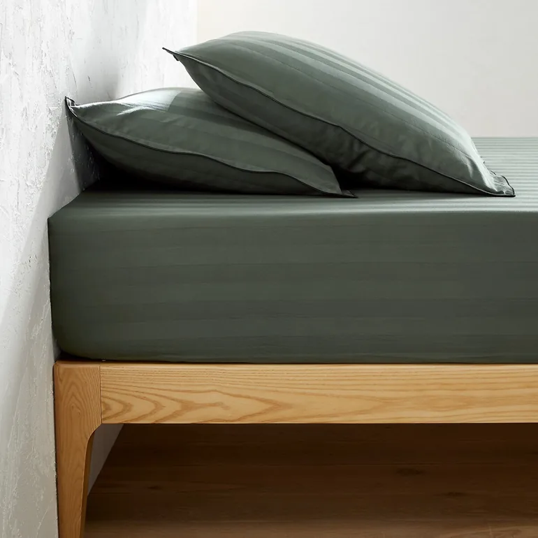 Victor Striped 100% Washed Cotton Satin 300 Thread Count Fitted Sheet