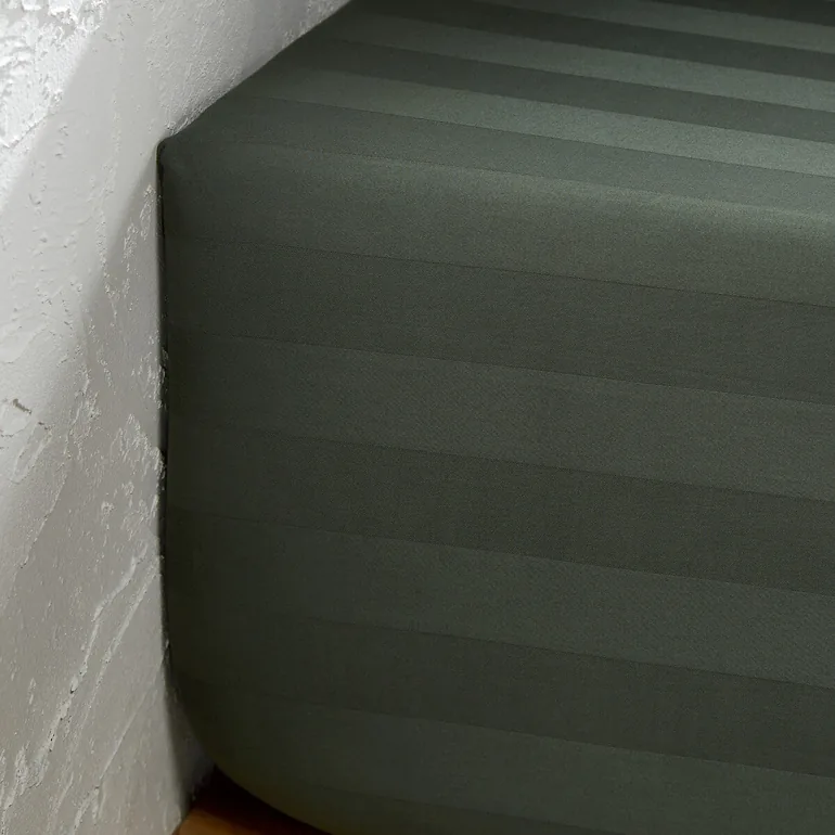 Victor Striped 100% Washed Cotton Satin 300 Thread Count Fitted Sheet - 1