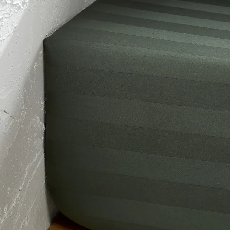 Victor Striped 100% Washed Cotton Satin 300 Thread Count Fitted Sheet - 3