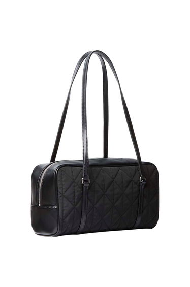 Quilted Nylon Satchel Bag Black
