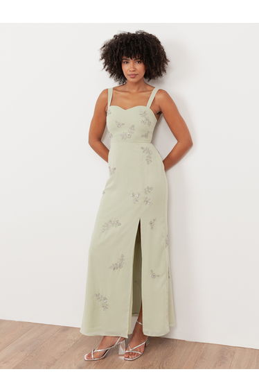 Maya Meadow Green Embellished Strappy Maxi Dress
