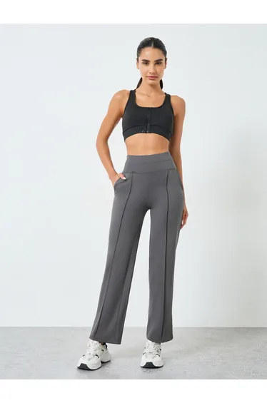 Women Rubber Logo Self Fabric Straight Leg Leggings