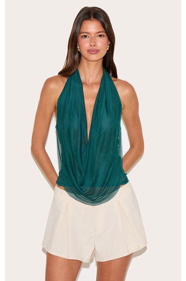 Teal Mesh Halter Neck Top