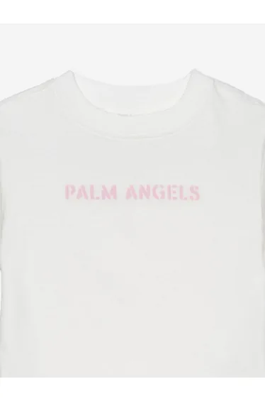 Palm Angels Girls Logo Stamp Regular T-Shirt in Ivory