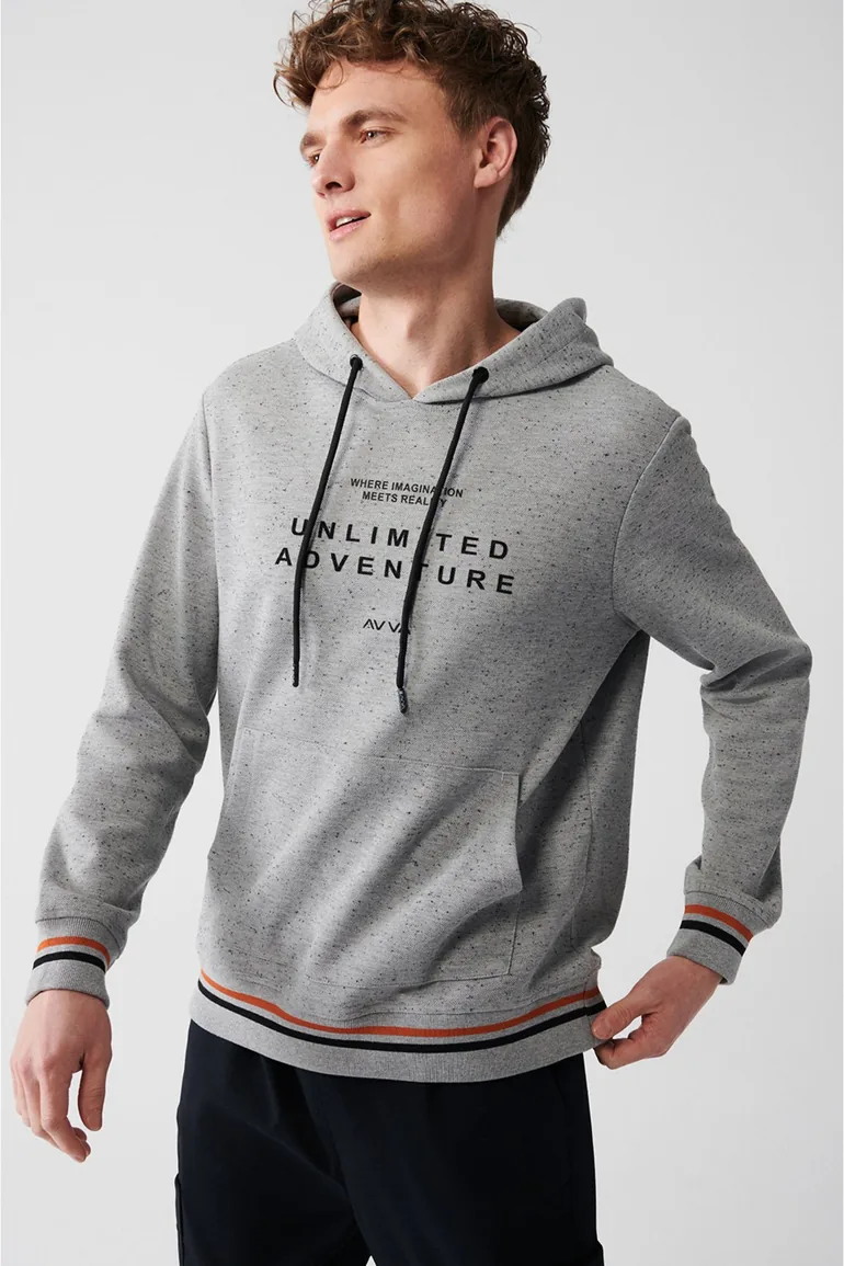 Men's Gray Hooded Collar Cotton Printed Standard Fit Regular Fit Sweatshirt - 1