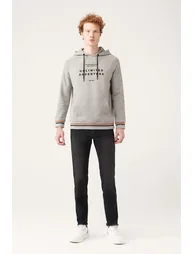 Men's Gray Hooded Collar Cotton Printed Standard Fit Regular Fit Sweatshirt