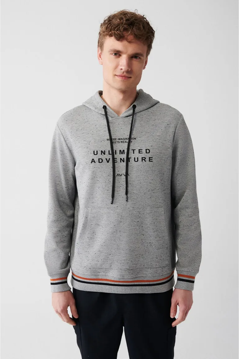 Men's Gray Hooded Collar Cotton Printed Standard Fit Regular Fit Sweatshirt - 3