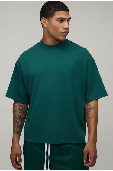 Oversized Boxy Extended Neck Heavyweight T-shirt - forest