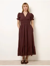 Embroidery Detail V-Neck Maxi Dress - 4