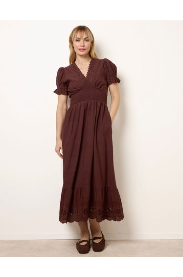 Embroidery Detail V-Neck Maxi Dress