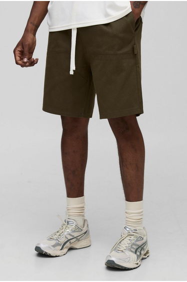 Tall Elasticated Waist Relaxed Fit Carpenter Shorts - khaki