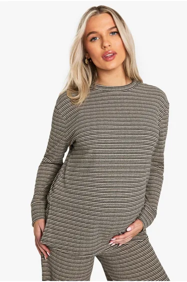 Maternity Rib Stripe Oversized Top  - black