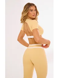 PLT SPORT Peach Sculpt Twist Front Contrast Detail Open Back Crop Top - 1