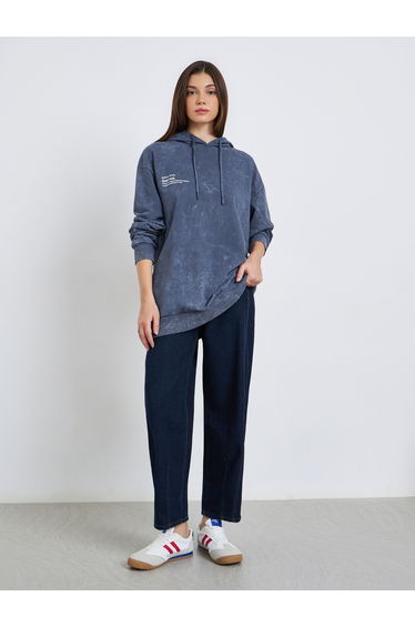 Women Acid Wash Relaxed Fit Longline Hoodie