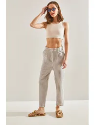 Women's Striped Front Pop Up Trousers - 5