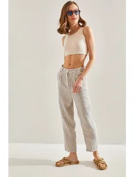 Women's Striped Front Pop Up Trousers