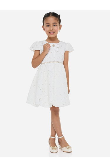 Girls Jacquard Festive Dress with Embellishment