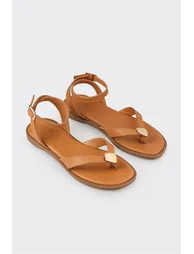 Tan Leather Women's Sandals - 1