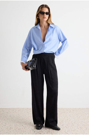 Black Jacquard Satin Trousers