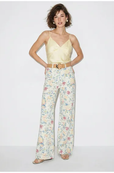LUCCI High Waist Paisley Print Straight Leg Denim Pants