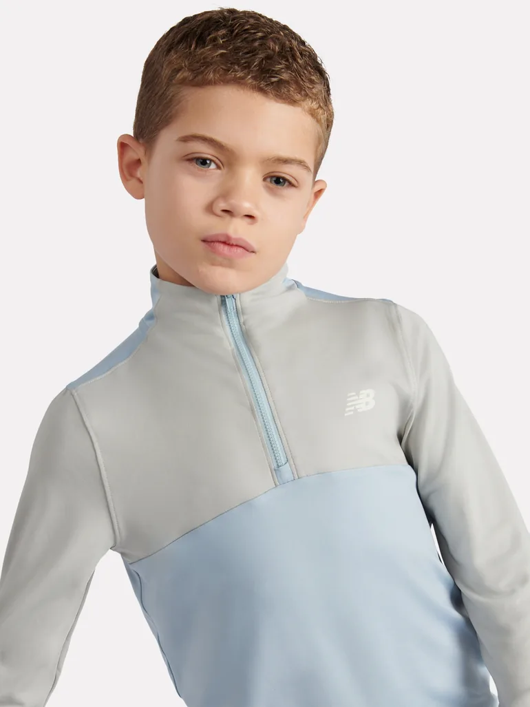 New Balance Boys Contrast Panel 1/4 Zip Funnel Sports Top in Grey - 3