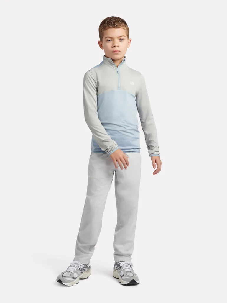 New Balance Boys Contrast Panel 1/4 Zip Funnel Sports Top in Grey