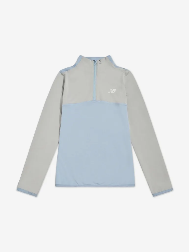 New Balance Boys Contrast Panel 1/4 Zip Funnel Sports Top in Grey - 1