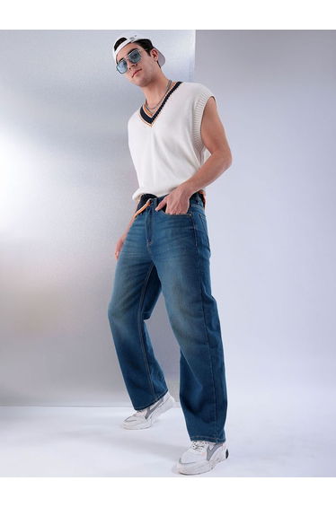 Men Baggy Fit Solid Jeans