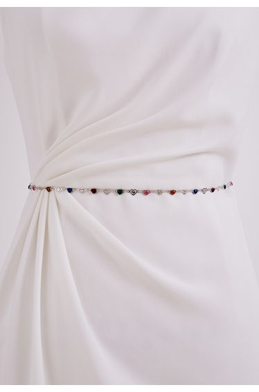 Oil Spill Mini Heart Chain Belt in Silver