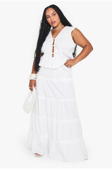 Plus Cotton Tiered Maxi Skirt