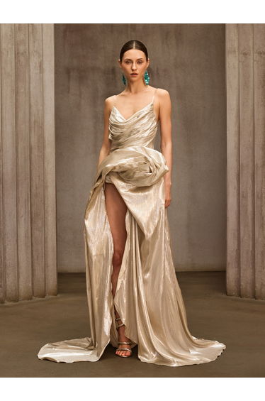 Londonor Cowl Neck Metallic Maxi Dress