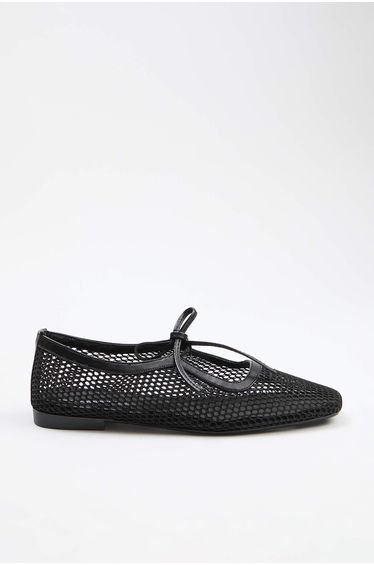 Black Mesh Detailed Women's Mary Janes Ballet Flats