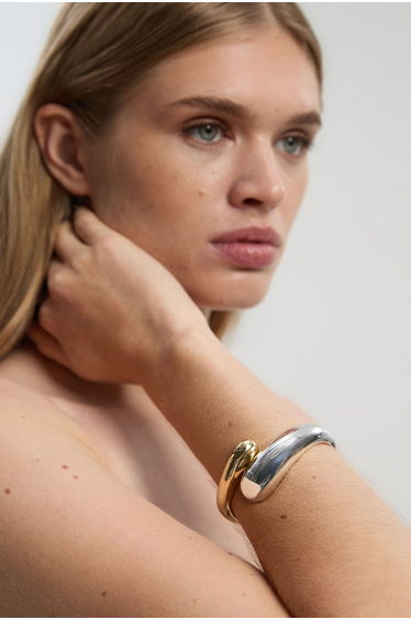 Two Tone Metal Curved Bangle
