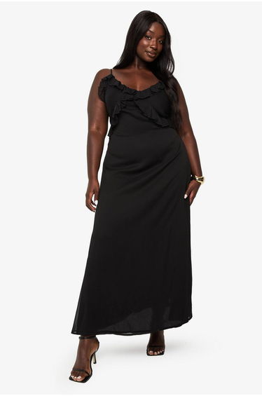 PLUS CHIFFON RUFFLE MAXI DRESS - black