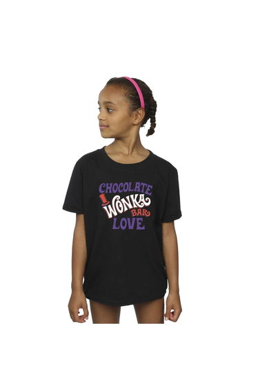 Willy Wonka & The Chocolate Factory Girls Chocolate Bar Love Cotton T-Shirt - Black