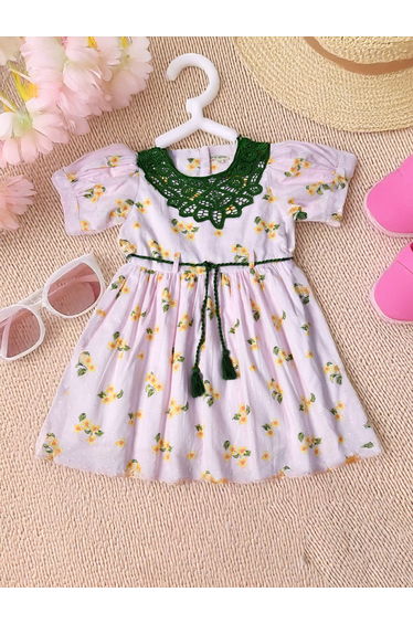 Floral Printed Lace Detail Cotton Dress