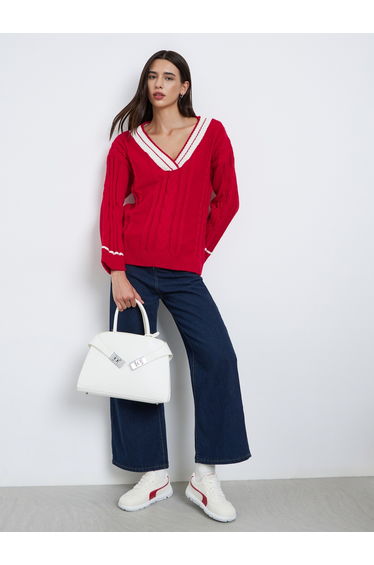 Red Cable Knit Oversized Sweater