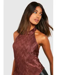 بلوزة بليسية بياقة هالتر - 3