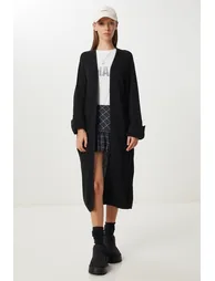 Women's Black Pocket Long Knitwear Cardigan - 1