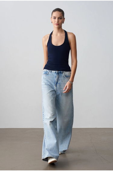 Dilvin Ribbed Halterneck Sleeveless Blouse