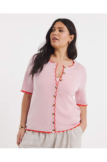 Scallop Detail Short Sleeve Cardigan