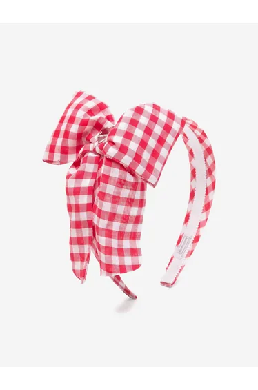 Girls Gingham Bow Headband in Red
