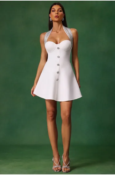 Yuyo Halter Sleeveless Diamond Mini Dress