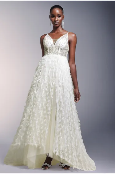 Fennel Sleeveless Sequin Tassels Feather Maxi Dress